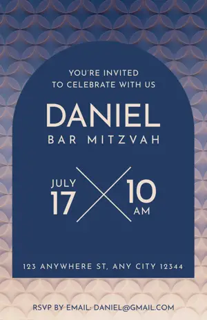 blue pattern background bar mitzvah invitation template