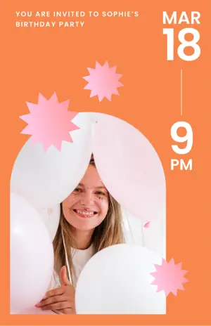Birthday party invitation photo orange template