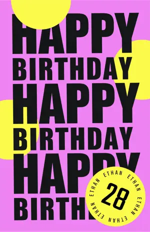 purple and yellow bold typography Birthday card template