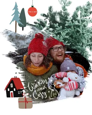A Man And A Woman Holding Stuffed Animals In Front Of A Christmas Tree Merry Christmas Template
