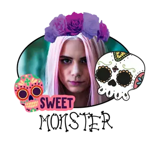 A Girl With Pink Hair And A Skull With Flowers On Her Head Halloween Stickers Template