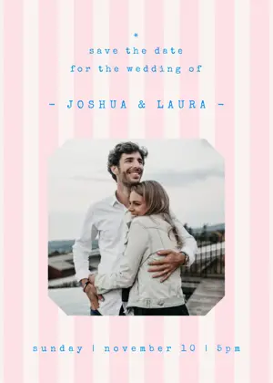 Pink stripes save the date wedding photo template 