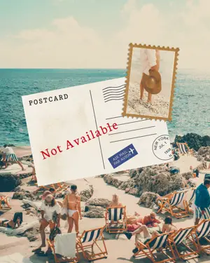 A woman with a summer hat retro summer template 