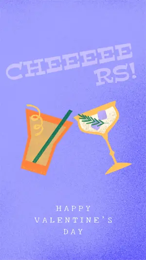 risograph purple background with illustrations of drinks Valentine’s greetings Love Story Template