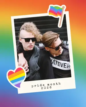 Polaroid photo and stickers Pride month celebration Instagram post template 