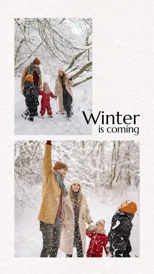 Happy family playing in the snow winter story template