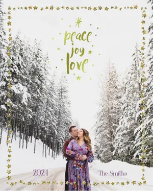 A Couple Kissing In The Middle Of A Snowy Road Merry Christmas Template