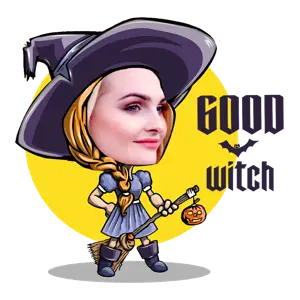 A Cartoon Of A Witch Holding A Broom Halloween Stickers Template