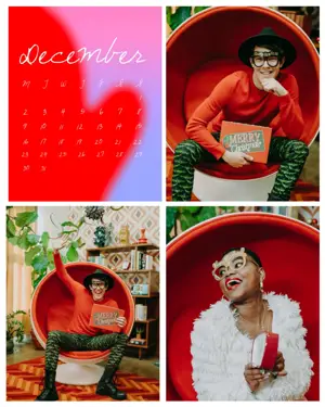 Gradient minimalistic photo collage with calendar of December 