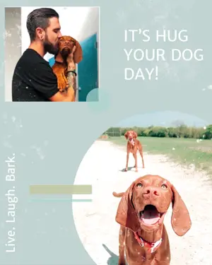 A Man And A Dog Are Standing On A Dirt Road Pets Template