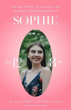 pink gradient minimalist QUINCEAÑERA photo invitation template