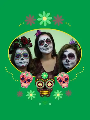 Three Women With Sugar Skulls Painted On Their Faces Day Of The Dead Template
