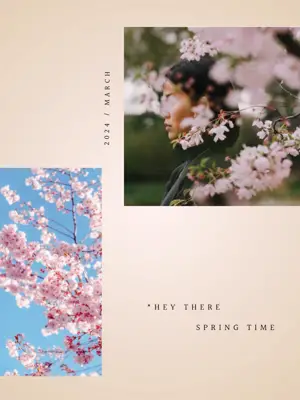 A Postcard With A Picture Of A Woman In A Cherry Blossom Tree Hello Spring Template