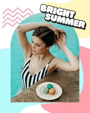 Bright summer woman photo retro summer template 