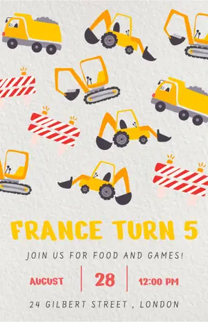 ‏Yellow and Cream Cute trucks Party Birthday Invitation