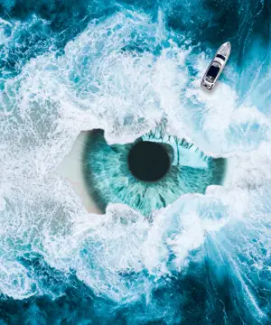 Boat In The Eye Of The Storm In The Ocean Collage Art Template