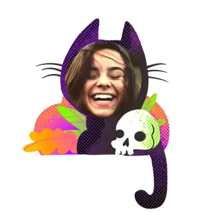 A Woman With Her Eyes Closed And A Skull In Front Of Her Halloween Stickers Template