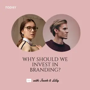 A Man And A Woman With A Pink Background With The Words Why Should We Invest Podcast Template