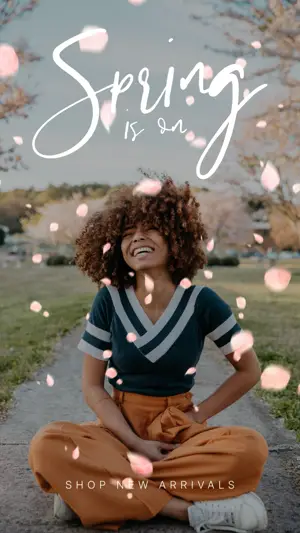 A Woman With Curly Hair Sitting On A Sidewalk Spring Story Template