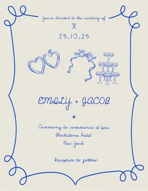 Blue beige Minimalist wedding illustration 