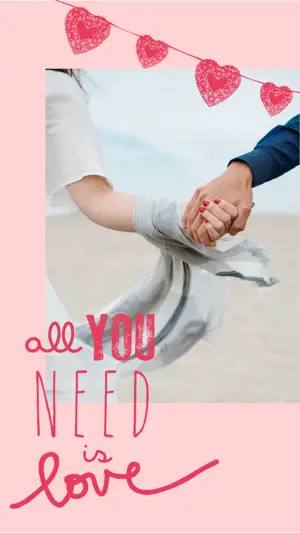 couple holding hands pink background Valentine’s Love Story Template