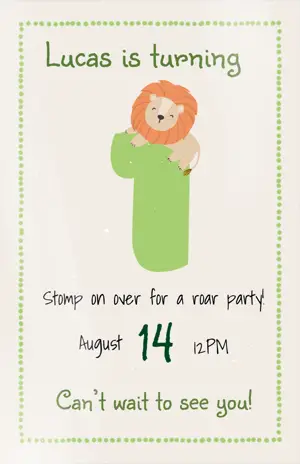 ‏Lion first birthday Animals Boy Invitation 