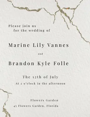 A White Wedding Card With Gold Foil On It Wedding Template