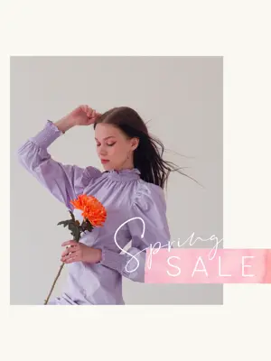 A Woman holding a flower Hello Spring fashion sale Template