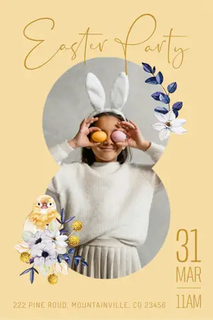 a photo of a girl wearing bunny’s ears easter party Invitation template