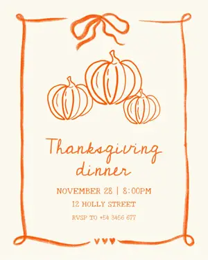 Orange and beige minimalistic Thanksgiving Dinner Invitation