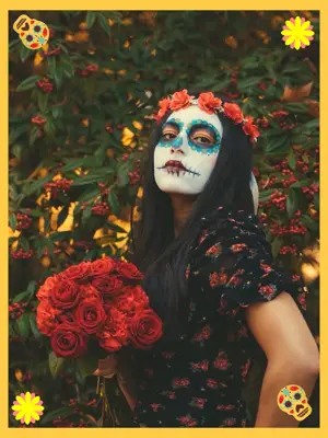 A Woman With Makeup And Flowers In Her Hair Day Of The Dead Template