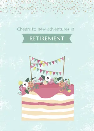Cake illustration retirement greeting card template 