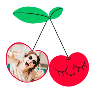 A Picture Of A Cherry With A Green Leaf Love Stickers Template