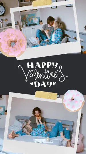 A Couple Sitting On A Bed Next To A Doughnut Love Story Template