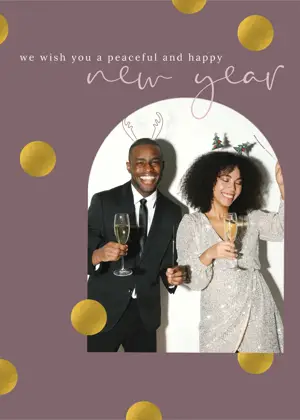 Minimalist gold couple photo new year greeting card template 