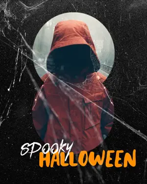 A Person In A Red Jacket With A Hoodie On Halloween Template