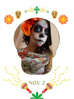 A Woman With A Skull Make Up And Flowers In Her Hair Day Of The Dead Template