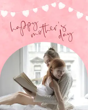 Mom and daughter Mother'S Day pink love card Template