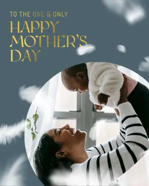 mom and baby love Mother’s Day card template with gold typography 