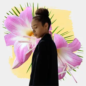 A Woman With A Green Leaf and flowers on her head  with yellow background Magic Profile Pics Template