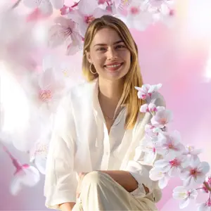 spring profile pic blossoming sakura flowers pink gradient background magic profile pic template 