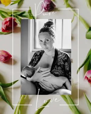 Mom breastfeeding Mother's Day greeting card template