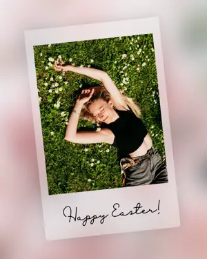 Photo frame Easter greeting card template 