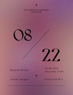 A Purple And Pink Poster With Numbers On It Wedding Template