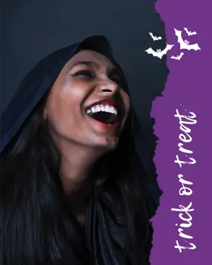 A Woman With Horns On Her Head Laughing Halloween Template