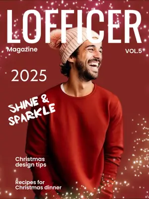 holiday Christmas magazine red background and sparkly vibe magazine template