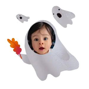 A Little Girl In A Ghost Costume Holding A Flower Halloween Stickers Template
