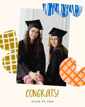 a photo of friends and abstract shapes graduation template 