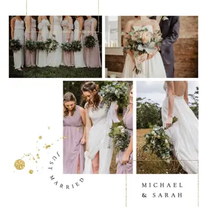 White and gold wedding photo collage template