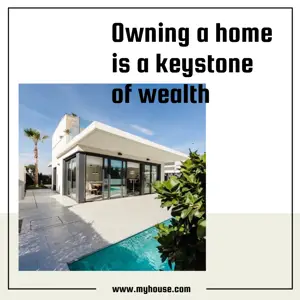 A White House With A Pool In Front Of It Real Estate Template